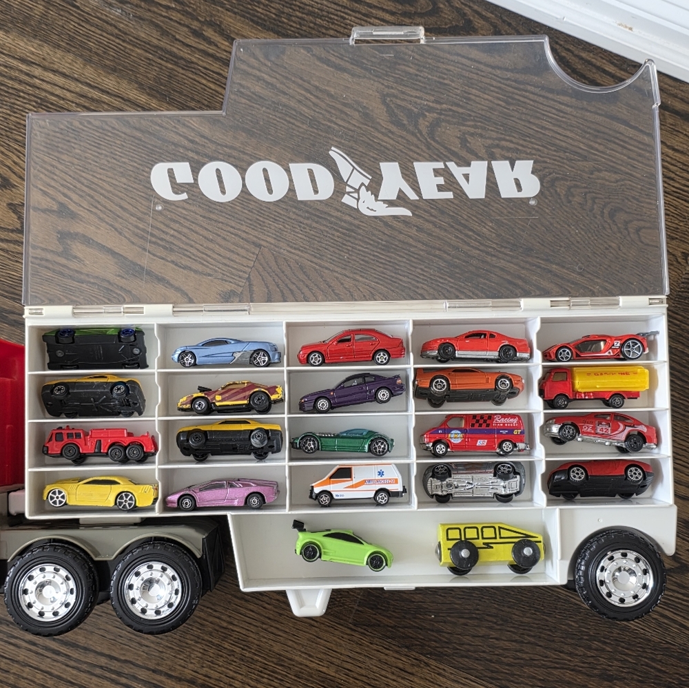 Vintage Pedbox Goodyear Truck Toy Car Carrier Storage Case w/ Diecast Cars 1999 - Picture 10 of 10